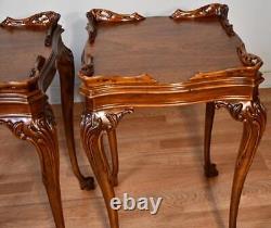 1940s PAIR of English Chippendale Mahogany side tables / end tables