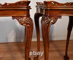 1940s PAIR of English Chippendale Mahogany side tables / end tables