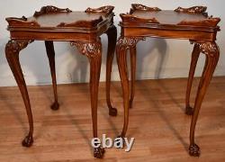 1940s PAIR of English Chippendale Mahogany side tables / end tables