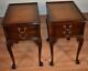 1940s Pair Of Chippendale Style Mahogany Leather Top Nightstands / Side Tables