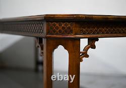 1970s Chinese Chippendale Burlwood Dining Table with 2 Leaves Newly Refinished