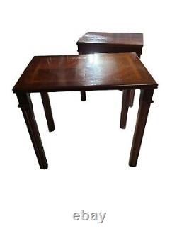 1980 Lane Nesting Tables Chippendale Mahogany with Parquet Top Style 988 85