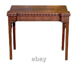 19TH C ANTIQUE IRISH CHINESE CHIPPENDALE MAHOGANY GAME TABLE With CONCERTINA LEGS