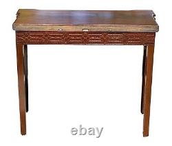 19TH C ANTIQUE IRISH CHINESE CHIPPENDALE MAHOGANY GAME TABLE With CONCERTINA LEGS