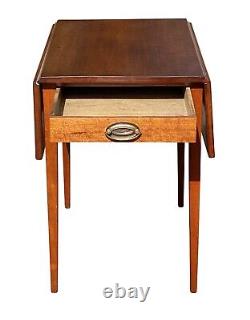 19th C Antique Federal Period Cherry Drop Leaf Pembroke Table With Drawer