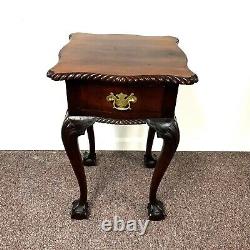 19th C Chippendale Mahogany One Drawer Stand With Rope Carving & Cabriole Leg