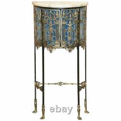 19th Century French Regency Brass Cast Heraldic Regal Lions Side Table Demi Lune