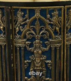 19th Century French Regency Brass Cast Heraldic Regal Lions Side Table Demi Lune