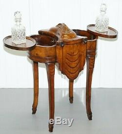 19th Century Walnut Drinks Cabinet Table, Sliding Shelves, Lock & Key Decanters