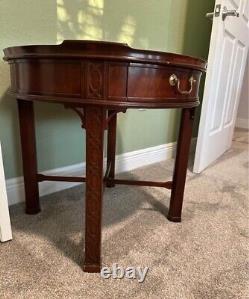 2 Baker Furniture Mahogany Accent End Drum Tables One Drawer Chinese