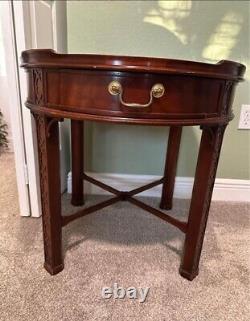 2 Baker Furniture Mahogany Accent End Drum Tables One Drawer Chinese