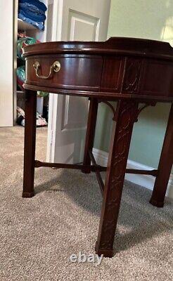 2 Baker Furniture Mahogany Accent End Drum Tables One Drawer Chinese