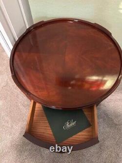 2 Baker Furniture Mahogany Accent End Drum Tables One Drawer Chinese