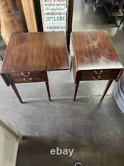 2 Henkel Harris Mahogany 2 Drawer End Night Side Tables Drop Leaf