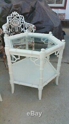 2 VINTAGE Chinese Chippendale Faux Bamboo Hollywood Regency TABLES Shabby Chic $