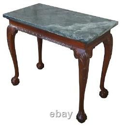 2 Vintage Chippendale Style Mahogany Carved Marble Hall Console Tables Ball Claw