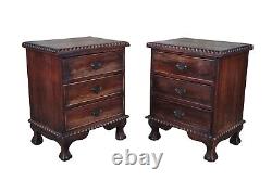 2 Vintage English Chippendale Style Mahogany 3 Drawer Bedside Table Nightstands