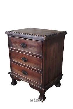 2 Vintage English Chippendale Style Mahogany 3 Drawer Bedside Table Nightstands