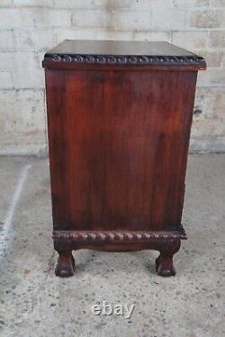 2 Vintage English Chippendale Style Mahogany 3 Drawer Bedside Table Nightstands