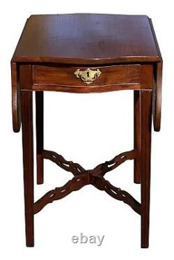 20th C Antique Chippendale Mahogany Drop Leaf Pembroke Table W Pierced Stretcher