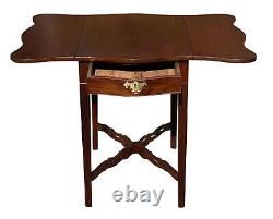 20th C Antique Chippendale Mahogany Drop Leaf Pembroke Table W Pierced Stretcher