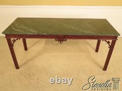 28728E Chinese Chippendale Green Marble Top Mahogany Library Table