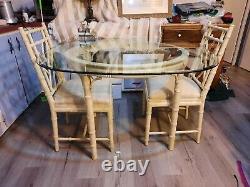 4 Piece Faux Bamboo Chinese Chippendale Style Hollywood Regency Dinette Set 1960