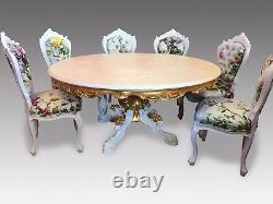 5.6ft Grand Circular French Louis XVI style dining table including a glass top