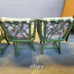 5 PC Mid-Century Chippendale Ficks Reed Rattan Dining Set Table 4 Swivel Chairs