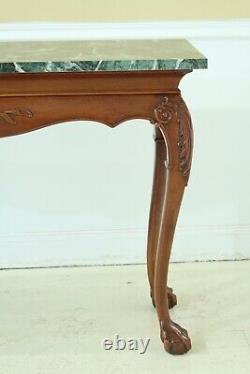 50645EC Chippendale Mahogany Green Marble Top Ball & Claw Console Table