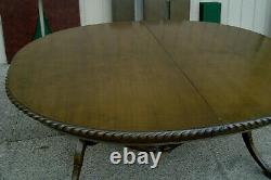 61183 Antique Solid Mahogany Dining Table with 3 leafs 96 x 48 Top + Pads