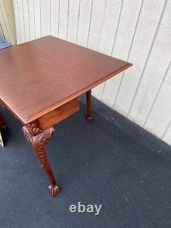 64531 Banded Mahogany Ball And Claw Foot Carved Flip Top Table
