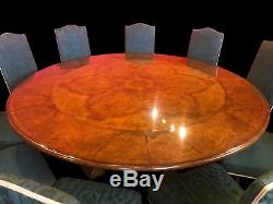 7.6ft amazing Burr Walnut Jupe circular dining table, pro French Polished