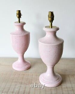 A Pair of Vintage Pink Urn Shape Ceramic Brass Hall Desk Bed Side Table Lamps