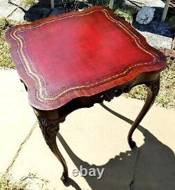 ANTIQUE MAHOGANY BALL FOOT TABLE Chippendale Leather Top w Ball Foot beautiful
