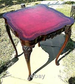 ANTIQUE MAHOGANY BALL FOOT TABLE Chippendale Leather Top w Ball Foot beautiful