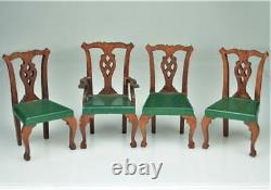ANTIQUE TYNIETOY DOLLHOUSE MINIATURE TABLE CHIPPENDALE ARM & SIDE CHAIRS-c1930's