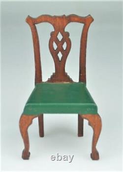ANTIQUE TYNIETOY DOLLHOUSE MINIATURE TABLE CHIPPENDALE ARM & SIDE CHAIRS-c1930's