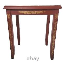 Accent Table Oriental Wood Hand Painted Chinese Chippendale Vintage