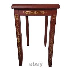 Accent Table Oriental Wood Hand Painted Chinese Chippendale Vintage