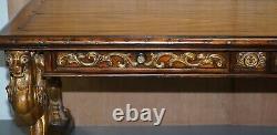 After Rj Horner Gold Giltwood Griffon Mahogany Double Sided Desk Writing Table