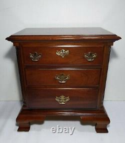 American Drew Cherry Wood 3-Drawer Bachelor Chest Table Nightstand Chippendale
