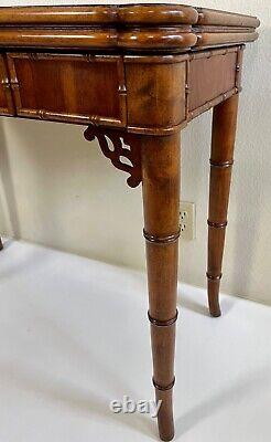 American of Martinsville Faux Bamboo Chippendale Flip Top Console Table