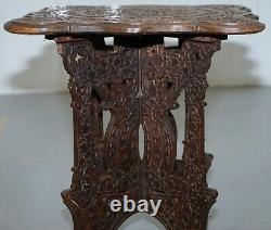 Anglo Burmese Hand Carved 19th Century Rosewood Antique Side End Lamp Wine Table