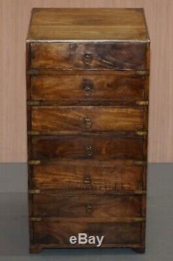 Anglo Indian Camphor Wood Military Campaign Chest Of Drawers Pair Bedside Table