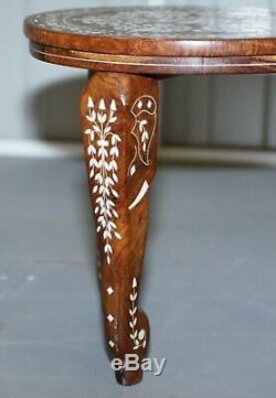Anglo Indian Export Rosewood Elephant Inlaid Side Lamp End Wine Table Flowers