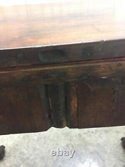 Antique 1730s George II Chippendale Card Table With Original Moroccan Silk