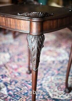 Antique 1800s Chippendale End Side Table Mahogany Ball & Claw Feet cabriole legs
