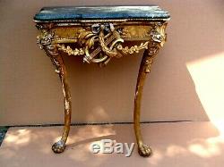 Antique 18C Irish Chippendale Gilt Wood Marble Top Console Table