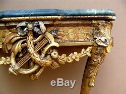 Antique 18C Irish Chippendale Gilt Wood Marble Top Console Table